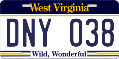 WV license plate DNY038