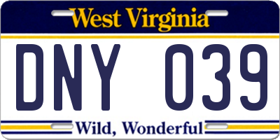 WV license plate DNY039