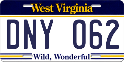 WV license plate DNY062
