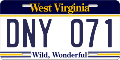 WV license plate DNY071