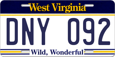 WV license plate DNY092