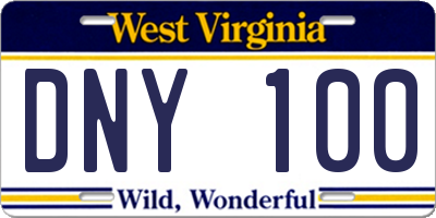 WV license plate DNY100