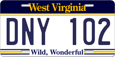 WV license plate DNY102
