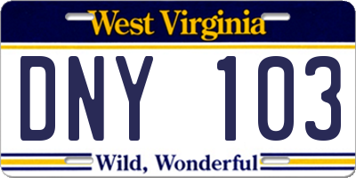 WV license plate DNY103