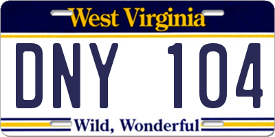 WV license plate DNY104