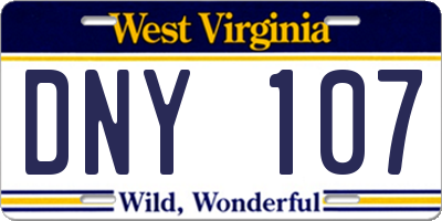 WV license plate DNY107