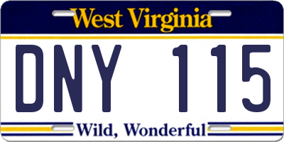 WV license plate DNY115