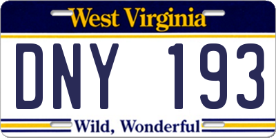 WV license plate DNY193