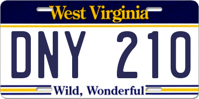 WV license plate DNY210