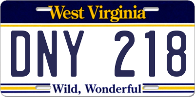 WV license plate DNY218