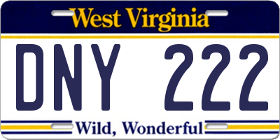 WV license plate DNY222