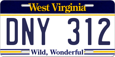 WV license plate DNY312