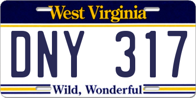WV license plate DNY317