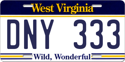 WV license plate DNY333