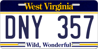 WV license plate DNY357