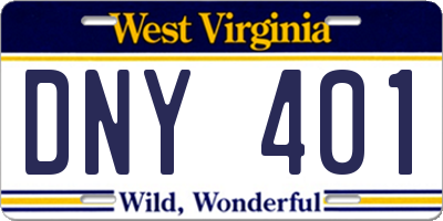 WV license plate DNY401