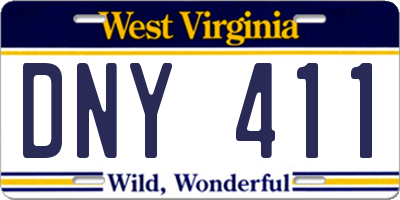 WV license plate DNY411