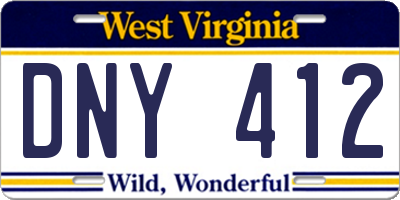 WV license plate DNY412