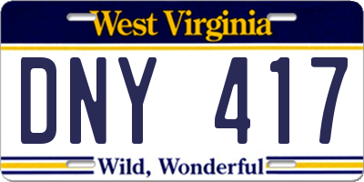 WV license plate DNY417