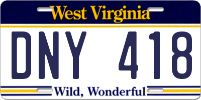 WV license plate DNY418