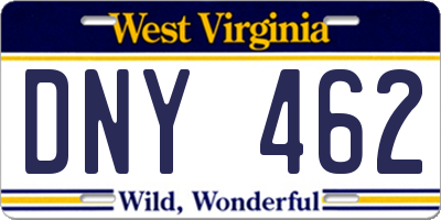 WV license plate DNY462