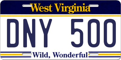 WV license plate DNY500