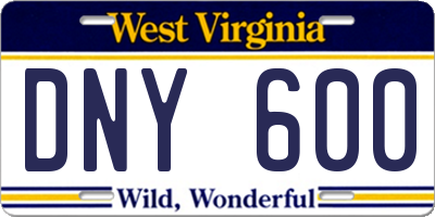 WV license plate DNY600