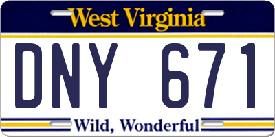 WV license plate DNY671