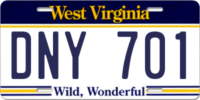 WV license plate DNY701