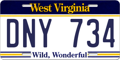 WV license plate DNY734