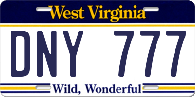 WV license plate DNY777