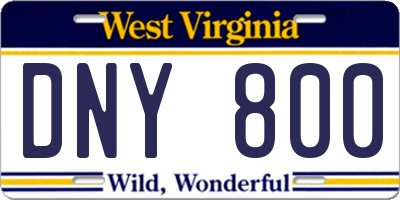 WV license plate DNY800