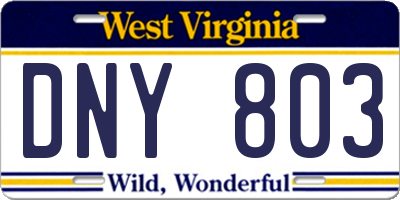WV license plate DNY803
