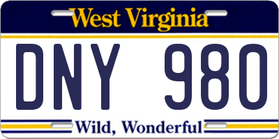 WV license plate DNY980
