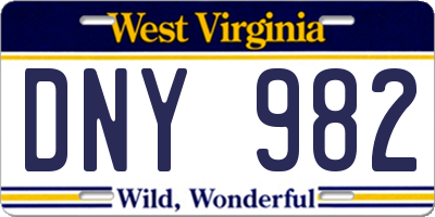 WV license plate DNY982