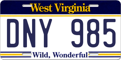 WV license plate DNY985