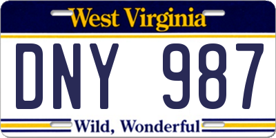 WV license plate DNY987
