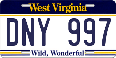 WV license plate DNY997