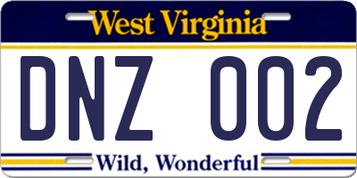 WV license plate DNZ002