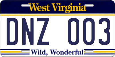 WV license plate DNZ003