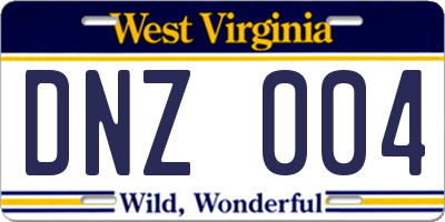 WV license plate DNZ004
