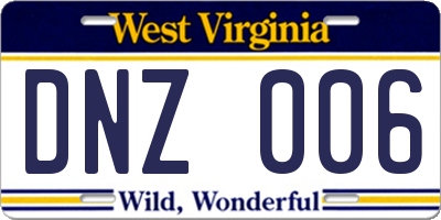WV license plate DNZ006