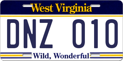 WV license plate DNZ010