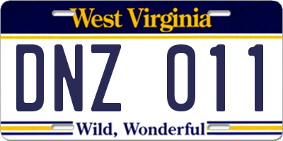 WV license plate DNZ011