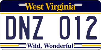 WV license plate DNZ012