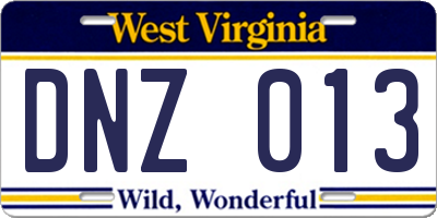 WV license plate DNZ013