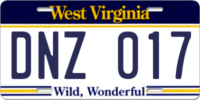 WV license plate DNZ017