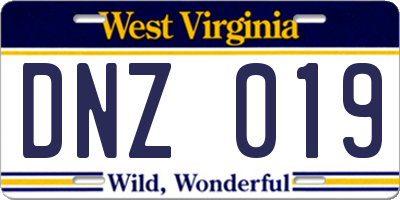 WV license plate DNZ019