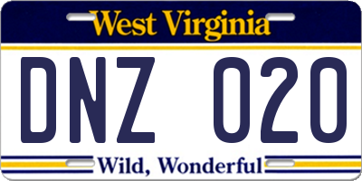 WV license plate DNZ020