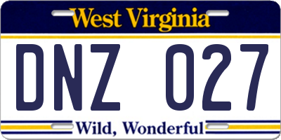 WV license plate DNZ027